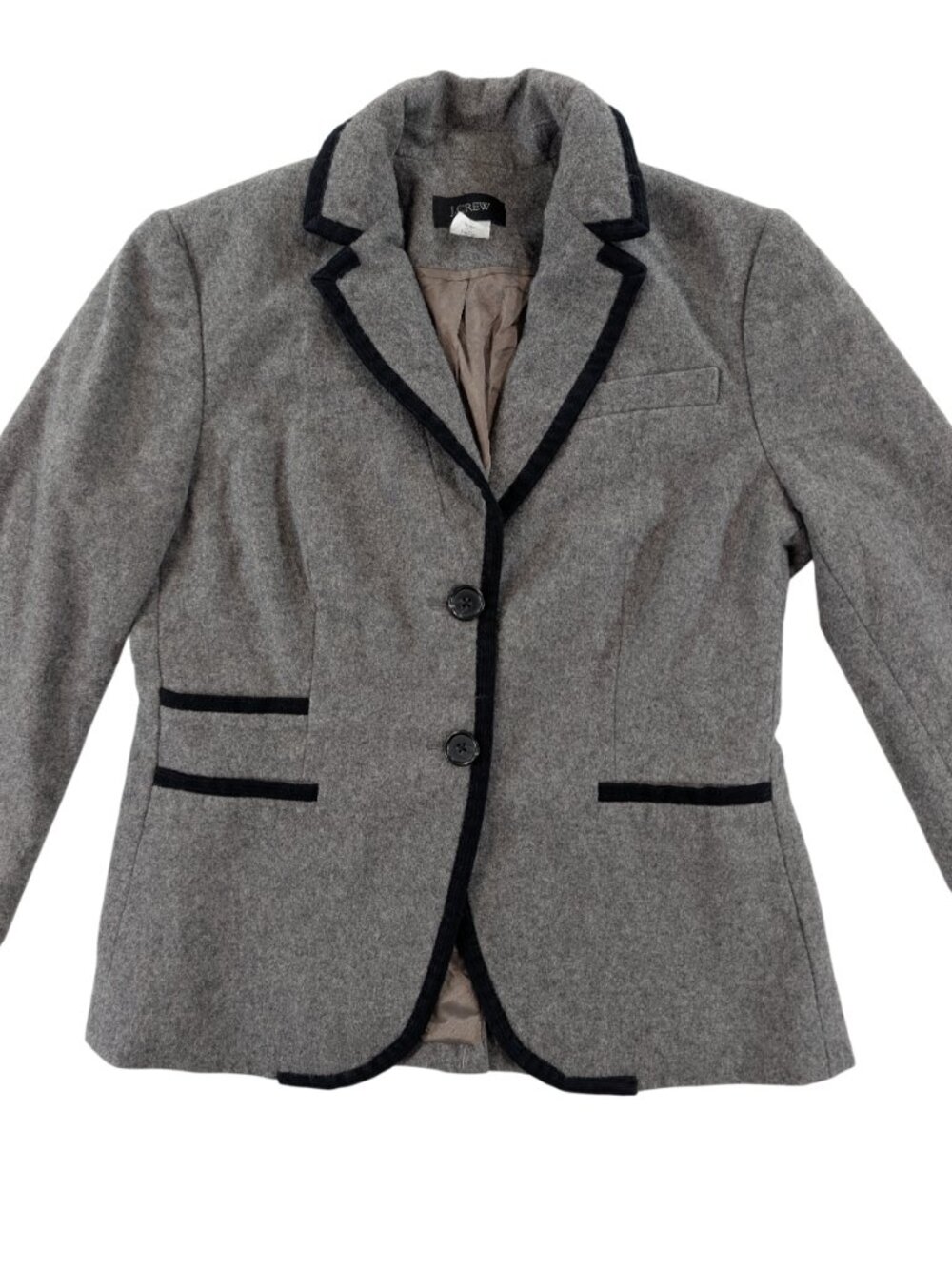 J Crew Gray Wool Blend Blazer Jacket Black Trim Sz 8 Dark Academia Preppy